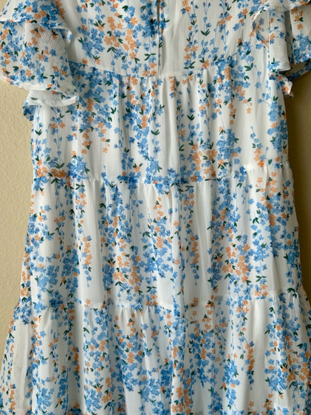 Blue Orange Floral Dress Short Layered Sleeves Ruffle Neck Shein Size Small - Picture 9 of 12